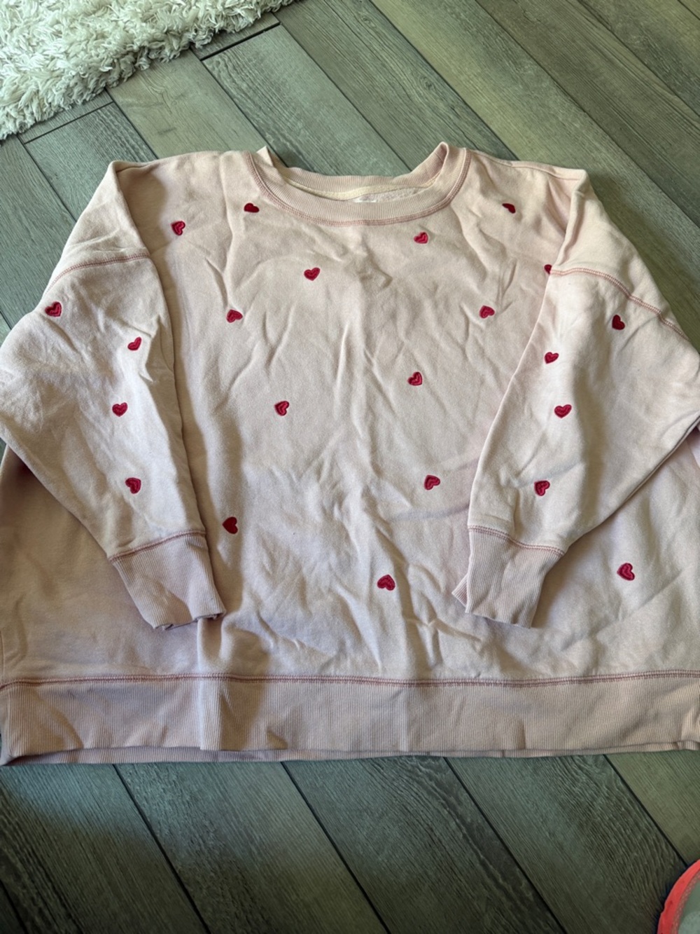 Maurices Light Pink Sweatshirt with Red Heart Embroidery